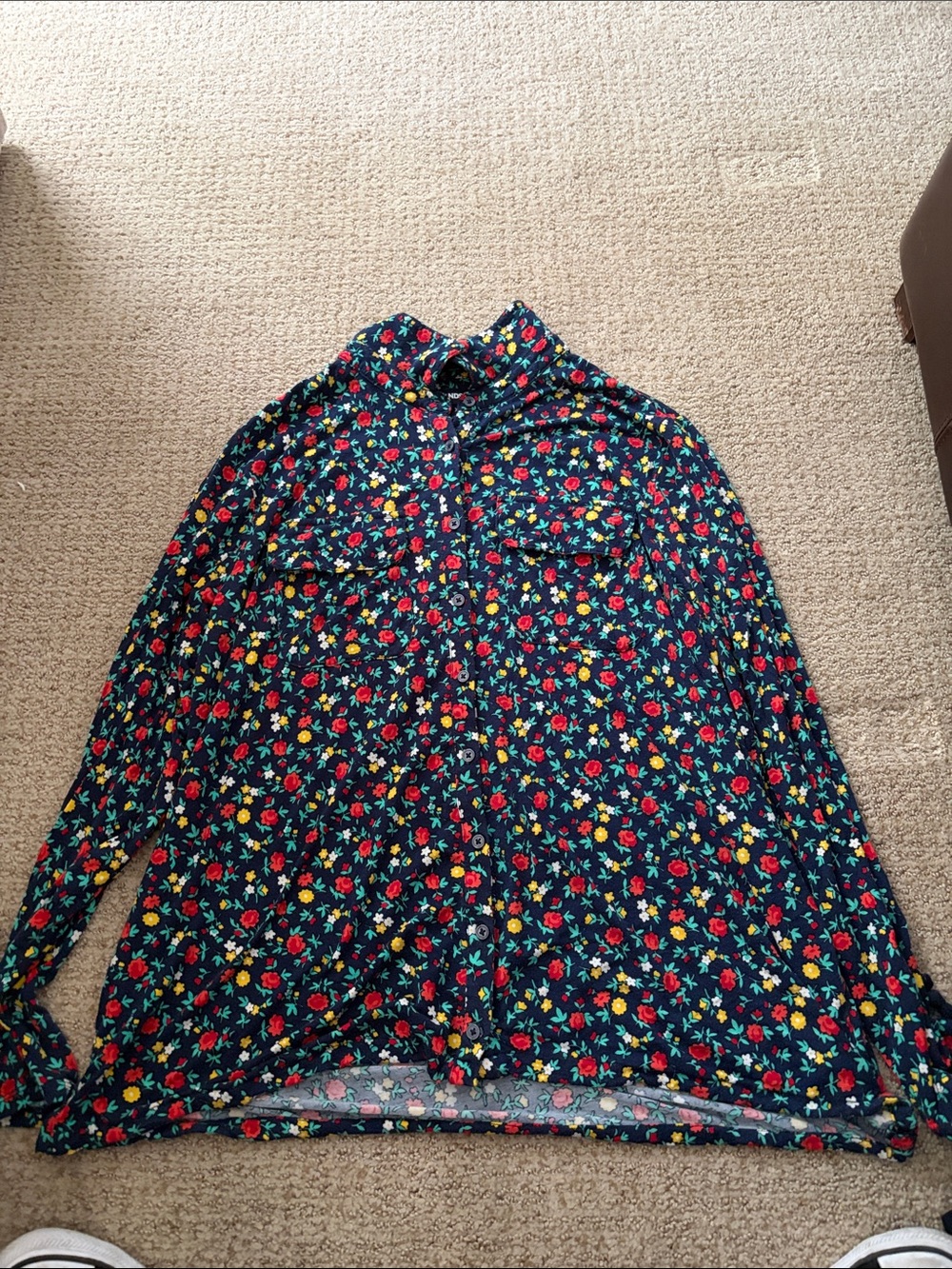 Floral Button-Front Blouse in Navy
